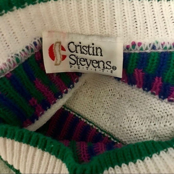 Vintage Cristin Stevens Short Sleeve Cross Cable Knit Sweater Floral Pattern - Picture 3 of 7